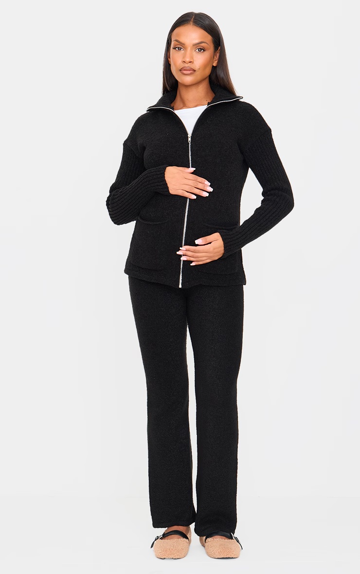 Maternity Black Boucle Knit Straight Leg Trousers