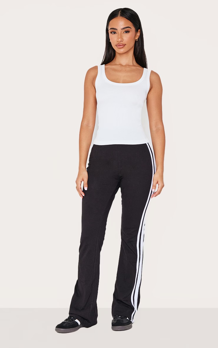 Petite Black Jersey Slim Fit Stripe Detail Flared Trousers 2 Petite Black Jersey Slim Fit Stripe Detail Flared Trousers
