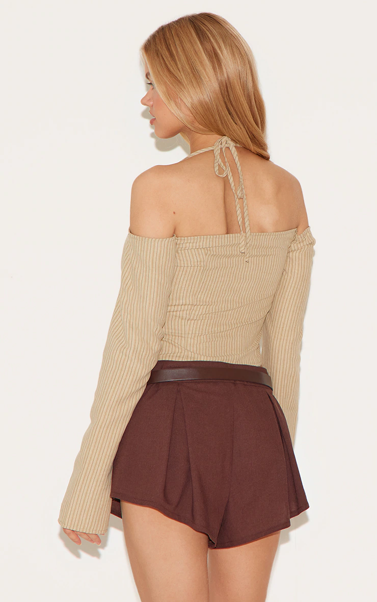 Cream Striped Bardot Peach Skin Flared Shirt 5 Cream Striped Bardot Peach Skin Flared Shirt