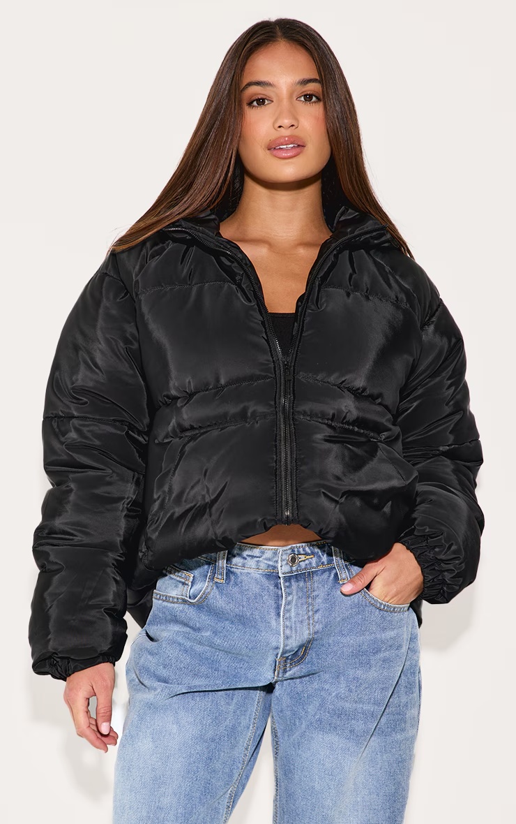 Black Quilted Hooded Puffer Coat