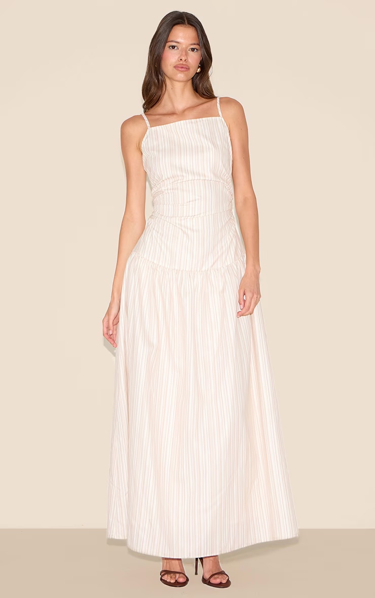 Stone Stripe Ruched Strappy Midaxi Dress