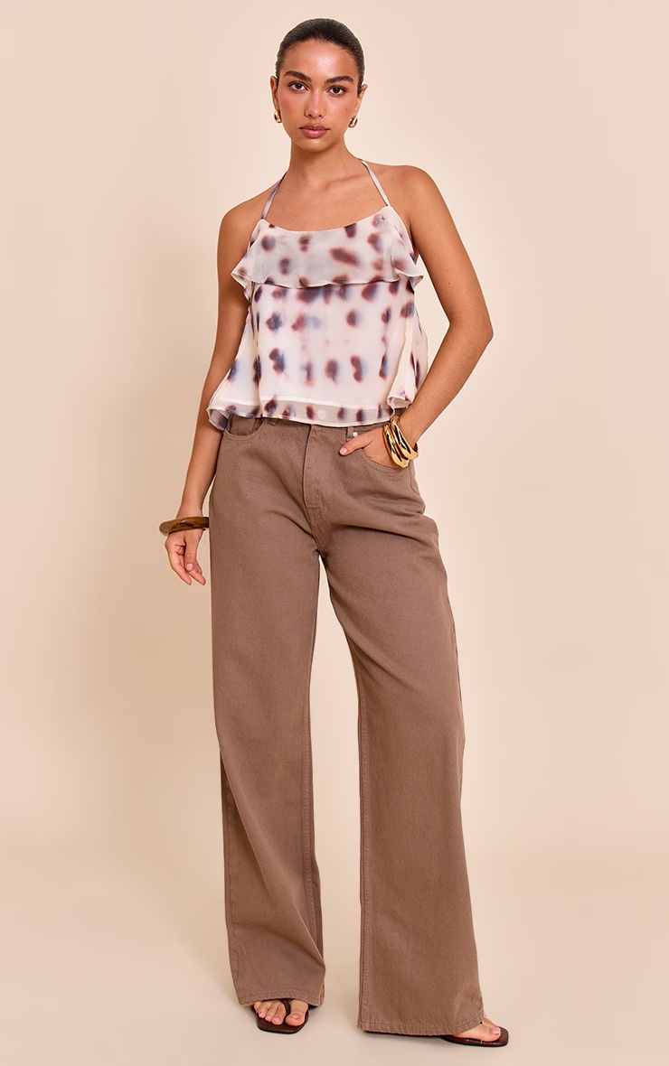 Cream Printed Chiffon Halter Cami Top 3 Cream Printed Chiffon Halter Cami Top