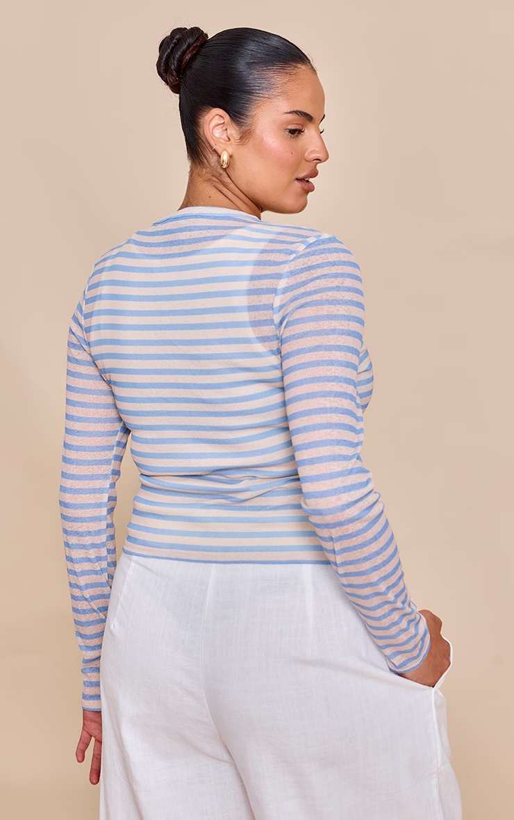 Plus Sky Blue Striped Sheer Button Up Top 2 Plus Sky Blue Striped Sheer Button Up Top