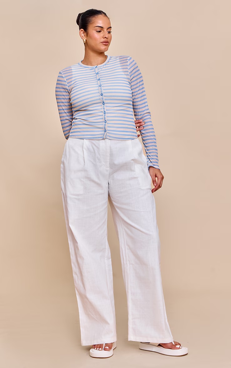 Plus Sky Blue Striped Sheer Button Up Top 6 Plus Sky Blue Striped Sheer Button Up Top