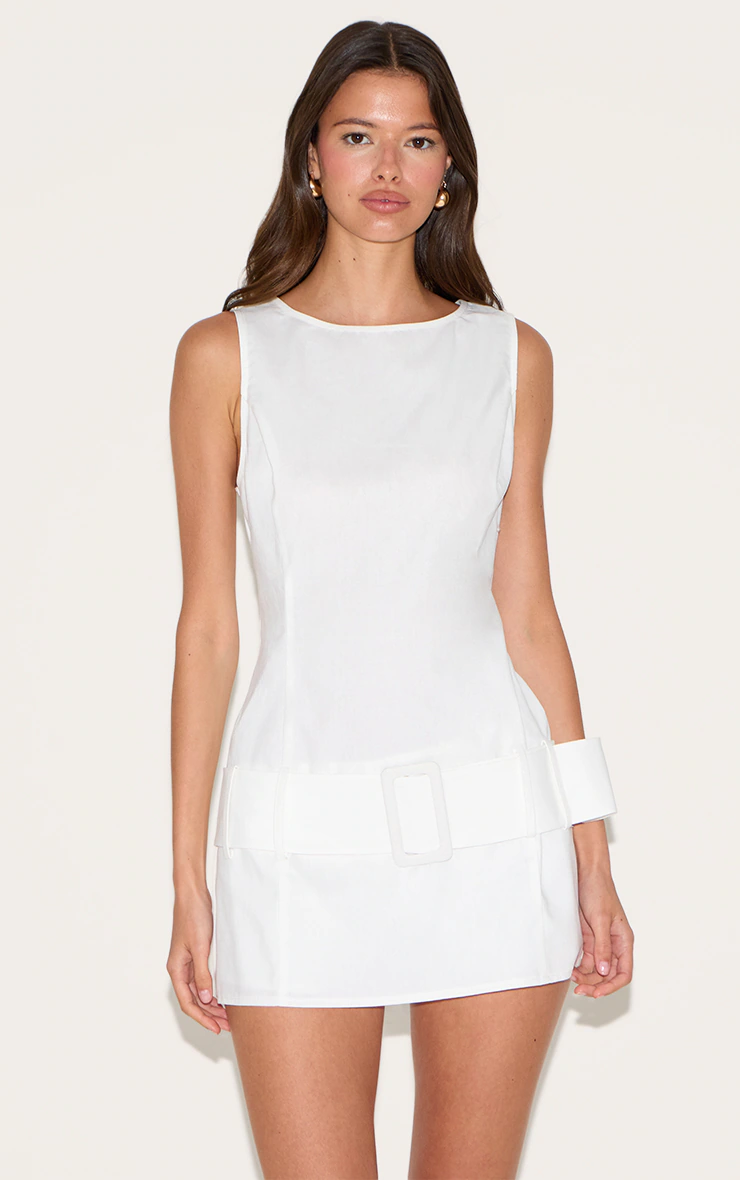 White Drop Waist Belt Detail A Line Skort Playsuit 6 White Drop Waist Belt Detail A Line Skort Playsuit
