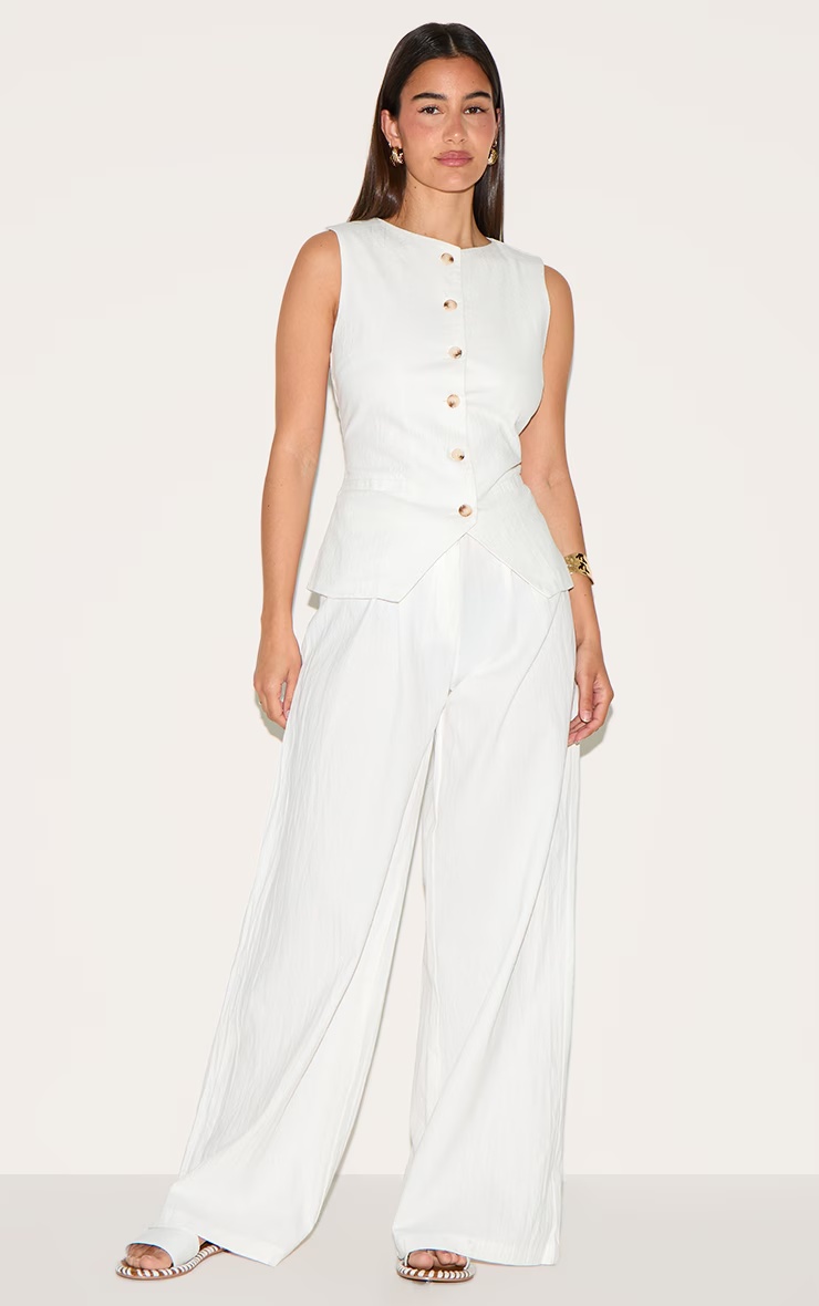 White Linen Look Wide Leg Pleated Trousers 4 White Linen Look Wide Leg Pleated Trousers