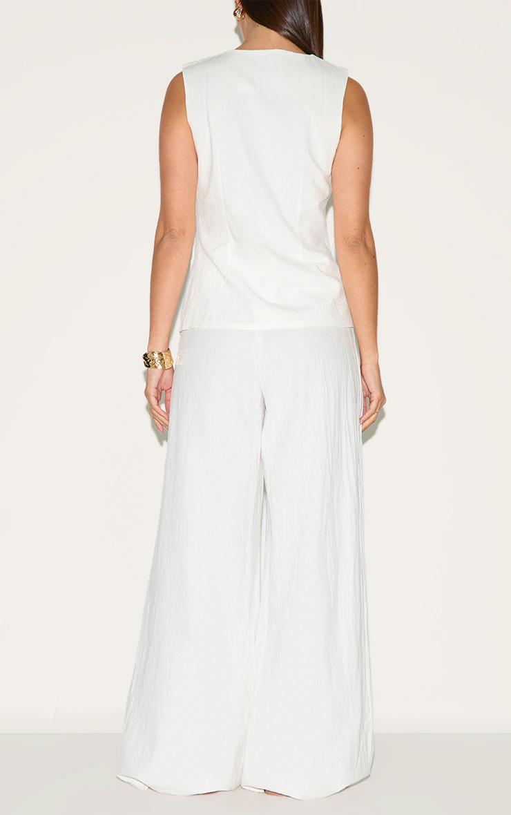 White Linen Look Wide Leg Pleated Trousers 6 White Linen Look Wide Leg Pleated Trousers