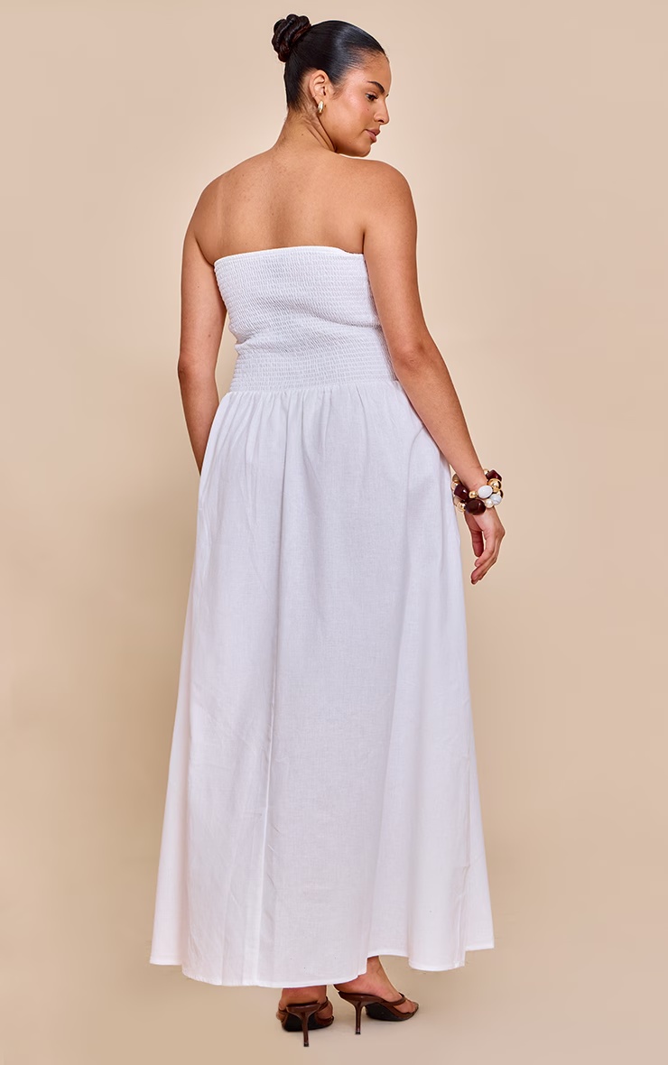 Plus White Bandeau Shirred Detail Maxi Dress 2 Plus White Bandeau Shirred Detail Maxi Dress