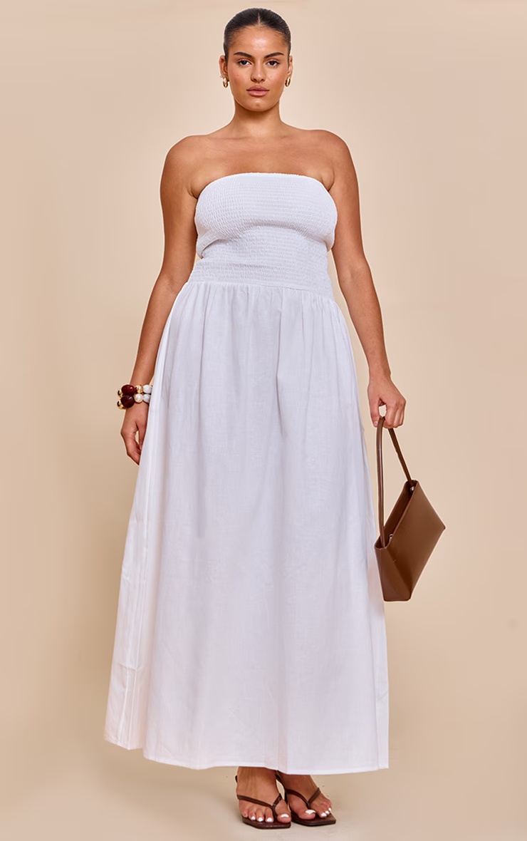 Plus White Bandeau Shirred Detail Maxi Dress 4 Plus White Bandeau Shirred Detail Maxi Dress