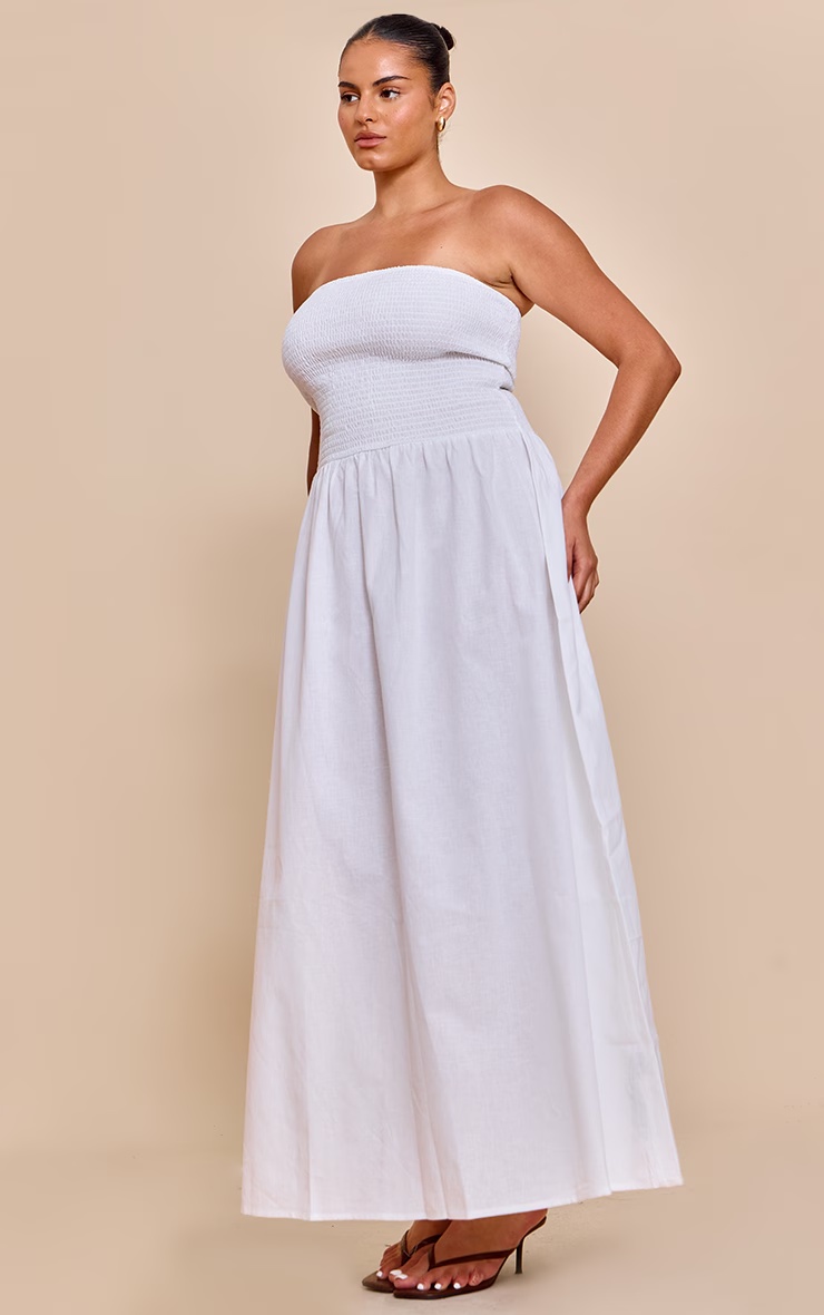 Plus White Bandeau Shirred Detail Maxi Dress 6 Plus White Bandeau Shirred Detail Maxi Dress