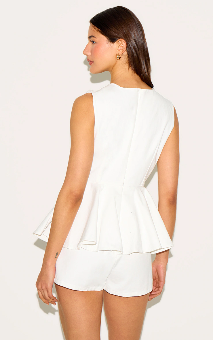 White Cotton Peplum Skort Playsuit 2 White Cotton Peplum Skort Playsuit