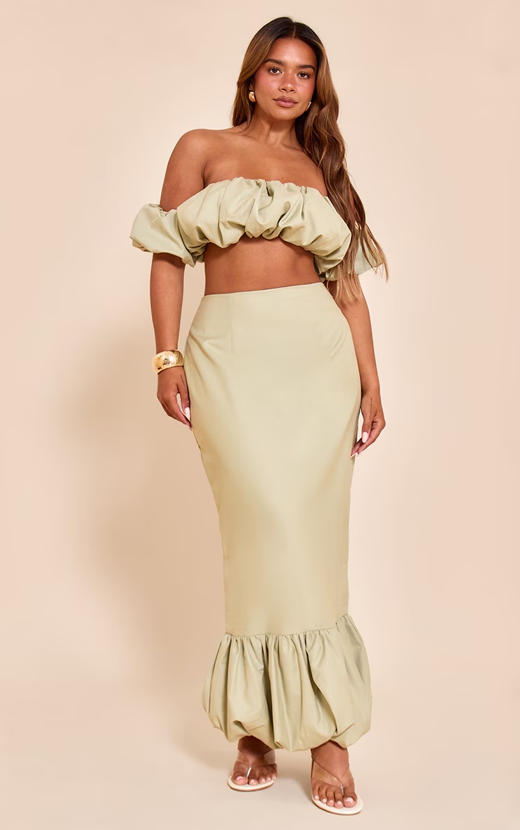 Shape Pale Lime Woven Dropped Hem Puffball Maxi Skirt 1 Shape Pale Lime Woven Dropped Hem Puffball Maxi Skirt
