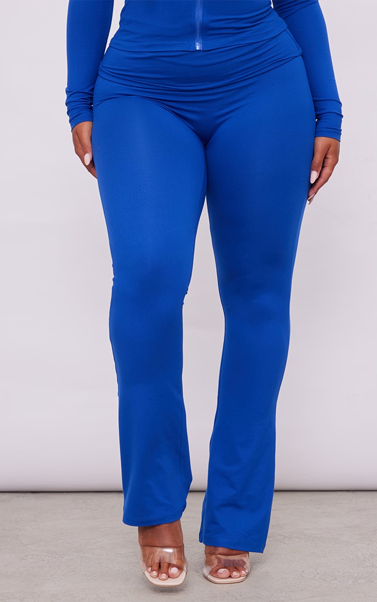 Shape Blue Soft Sculpted Foldover Waist Flare Trousers 2 Shape Blue Soft Sculpted Foldover Waist Flare Trousers
