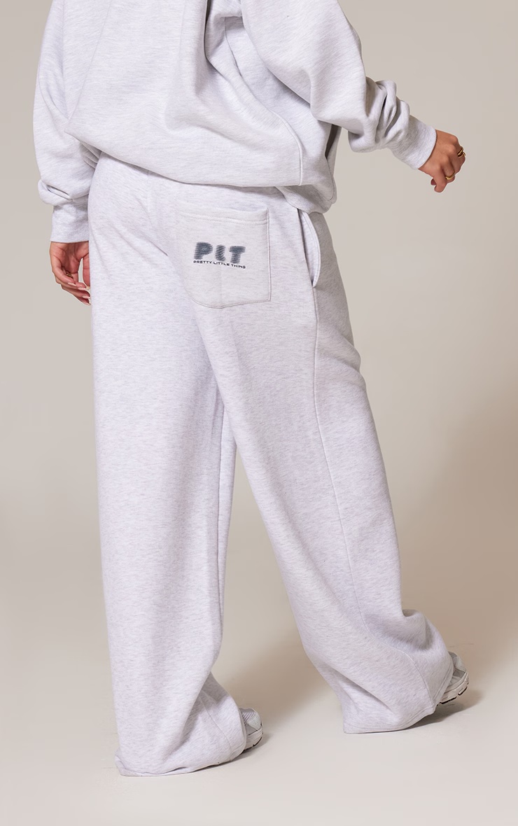 PRETTYLITTLETHING Ash Grey Printed Back Pocket Wide Leg Joggers 3 PRETTYLITTLETHING Ash Grey Printed Back Pocket Wide Leg Joggers