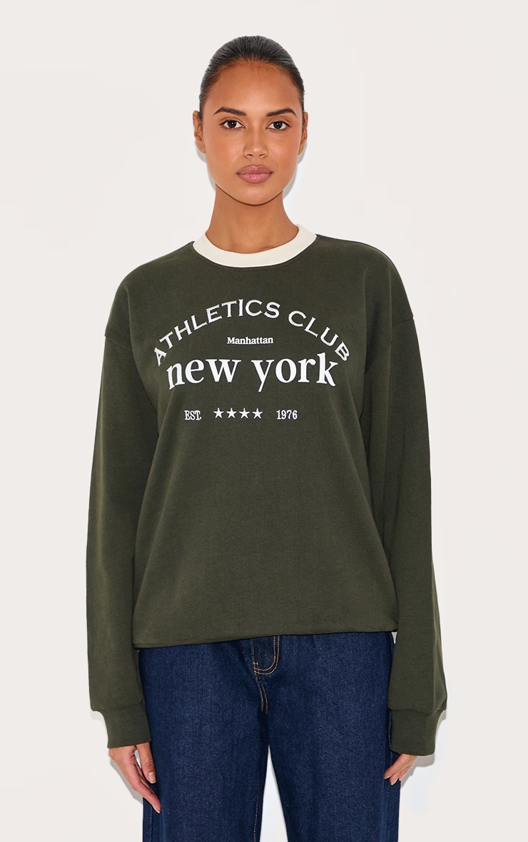 Forest Green Premium Contrast Neck Embroidered Sweatshirt