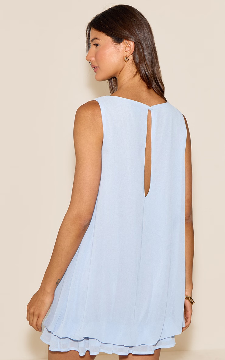 Blue Chiffon Boat Neck Frill Hem Shift Dress 5 Blue Chiffon Boat Neck Frill Hem Shift Dress