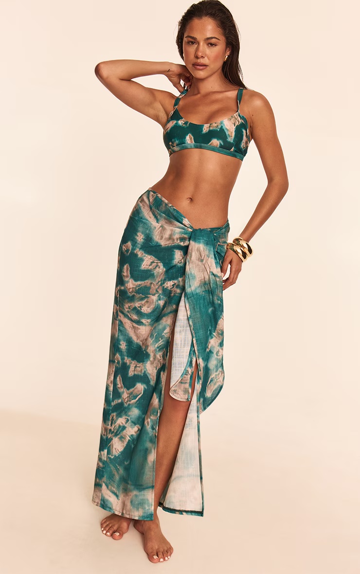 Teal Shell Tie Dye Linen Look Beach Sarong 4 Teal Shell Tie Dye Linen Look Beach Sarong