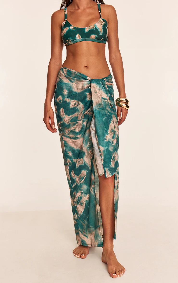 Teal Shell Tie Dye Linen Look Beach Sarong 5 Teal Shell Tie Dye Linen Look Beach Sarong