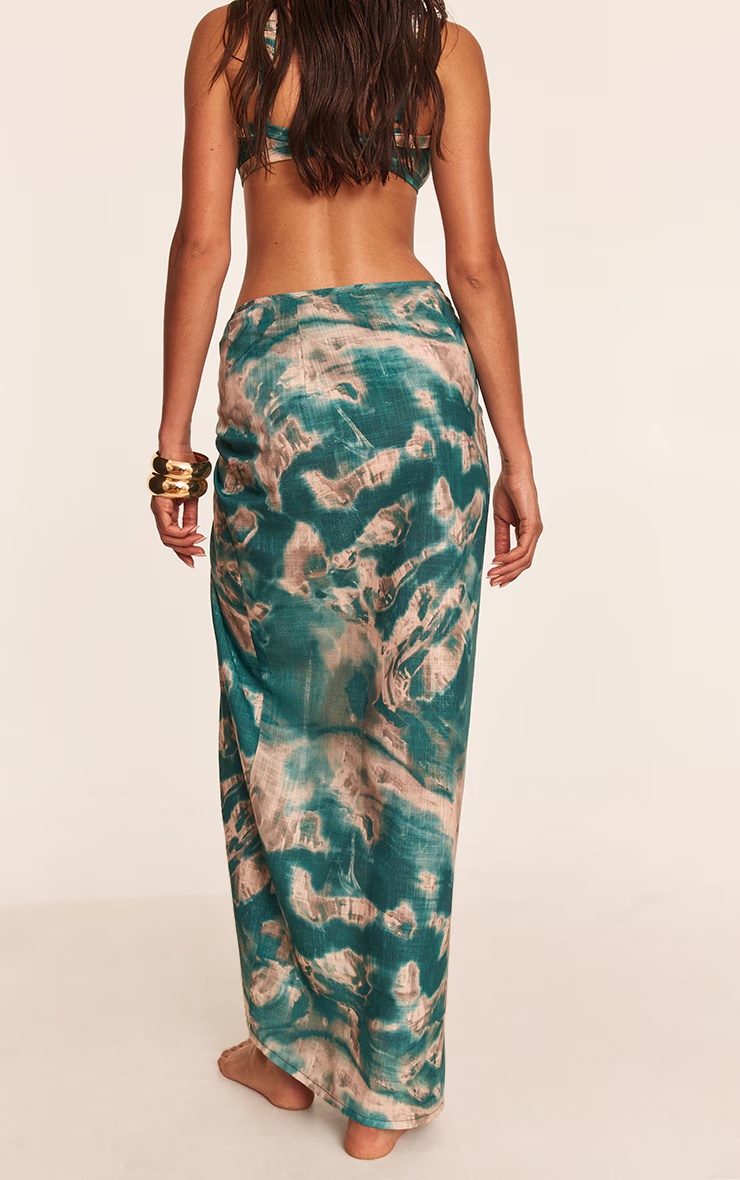 Teal Shell Tie Dye Linen Look Beach Sarong 6 Teal Shell Tie Dye Linen Look Beach Sarong