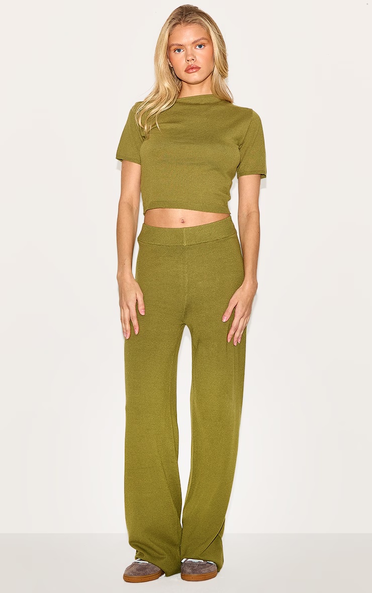 Olive Basic Knit Wide Leg Trousers 1 Olive Basic Knit Wide Leg Trousers