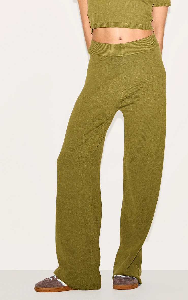 Olive Basic Knit Wide Leg Trousers 5 Olive Basic Knit Wide Leg Trousers