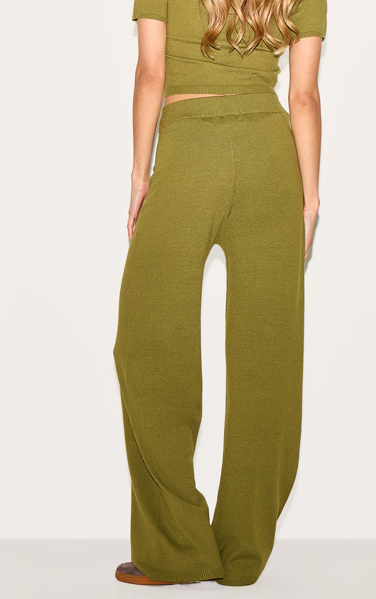 Olive Basic Knit Wide Leg Trousers 6 Olive Basic Knit Wide Leg Trousers