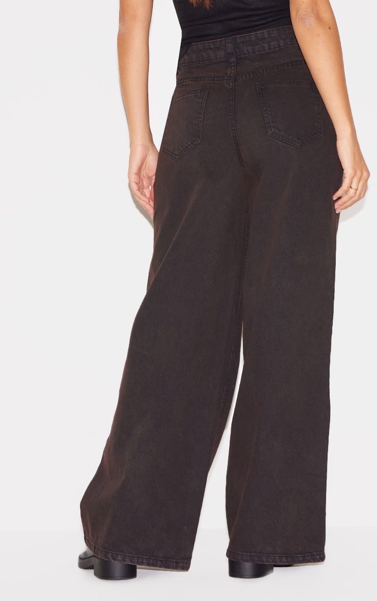 Dark Chocolate Mid Rise Button Waistband Wide Leg Jeans 3 Dark Chocolate Mid Rise Button Waistband Wide Leg Jeans