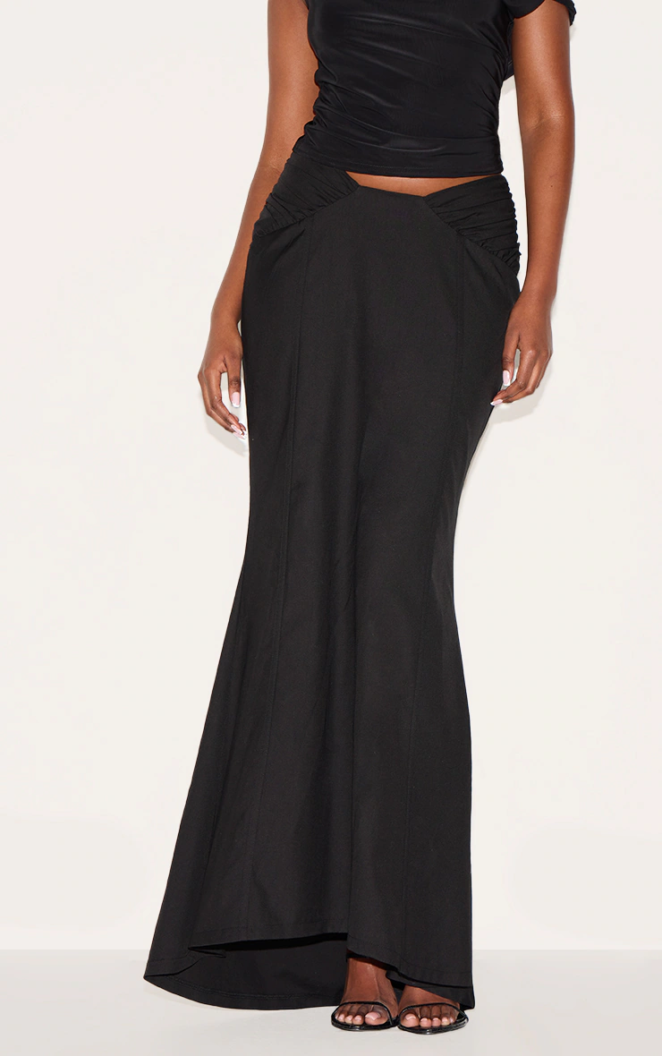 Black Woven Ruched Waist Detail Maxi Skirt 1 Black Woven Ruched Waist Detail Maxi Skirt