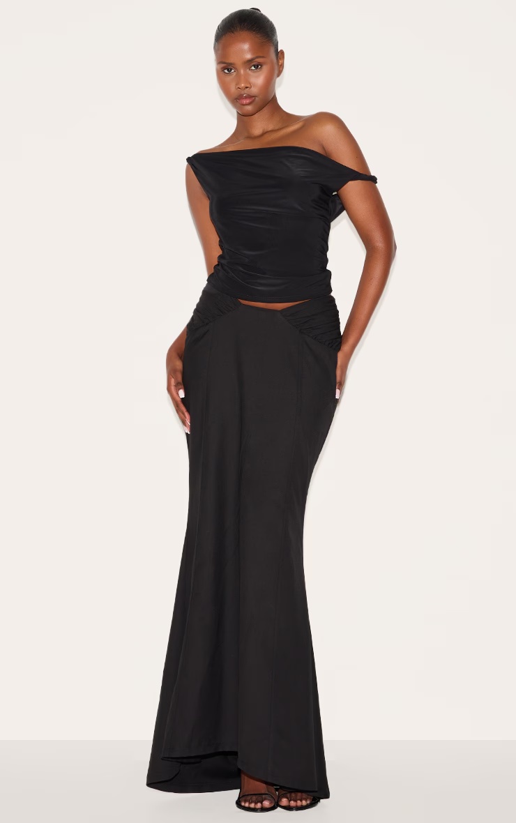Black Woven Ruched Waist Detail Maxi Skirt 5 Black Woven Ruched Waist Detail Maxi Skirt