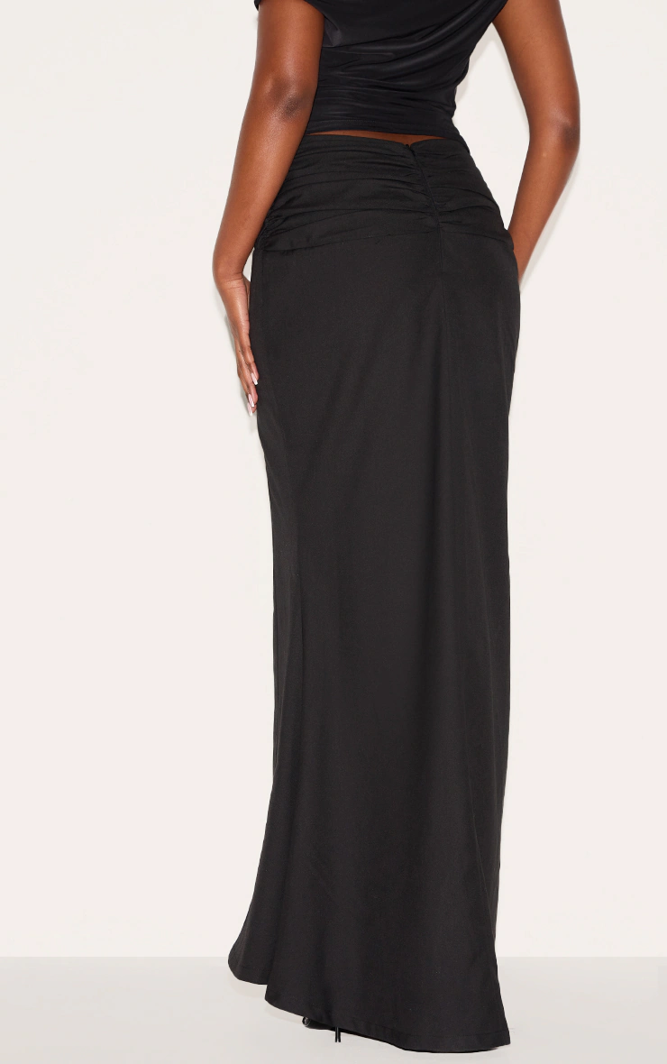 Black Woven Ruched Waist Detail Maxi Skirt 6 Black Woven Ruched Waist Detail Maxi Skirt