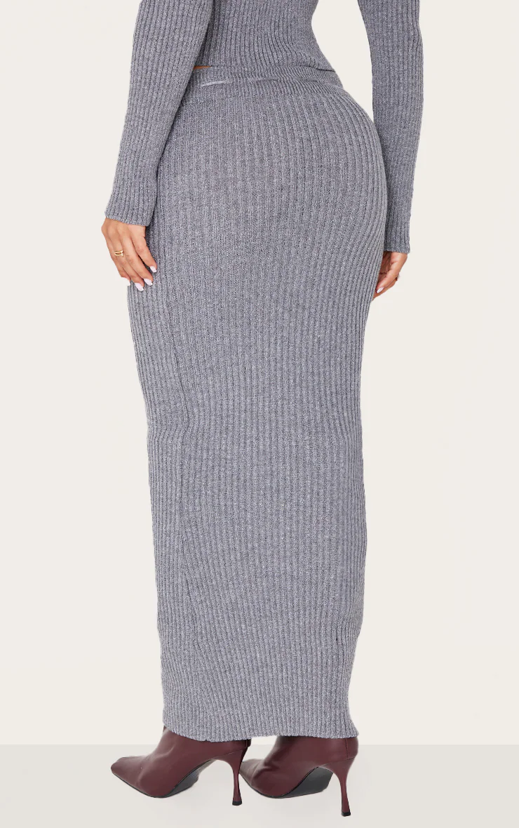 Petite Charcoal Knitted Maxi Skirt With Tie Details 3 Petite Charcoal Knitted Maxi Skirt With Tie Details