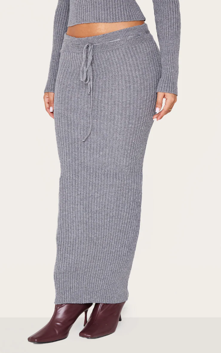 Petite Charcoal Knitted Maxi Skirt With Tie Details 5 Petite Charcoal Knitted Maxi Skirt With Tie Details