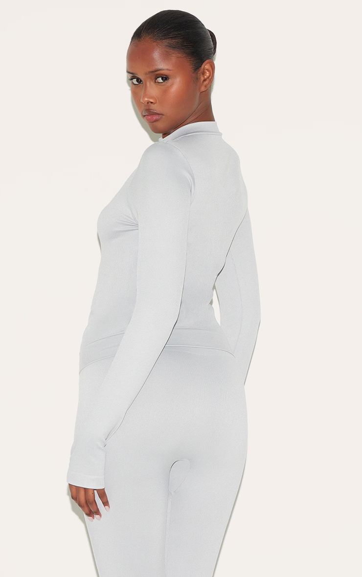 Light Grey Seamless Quarter Zip Fitted Top 2 Light Grey Seamless Quarter Zip Fitted Top
