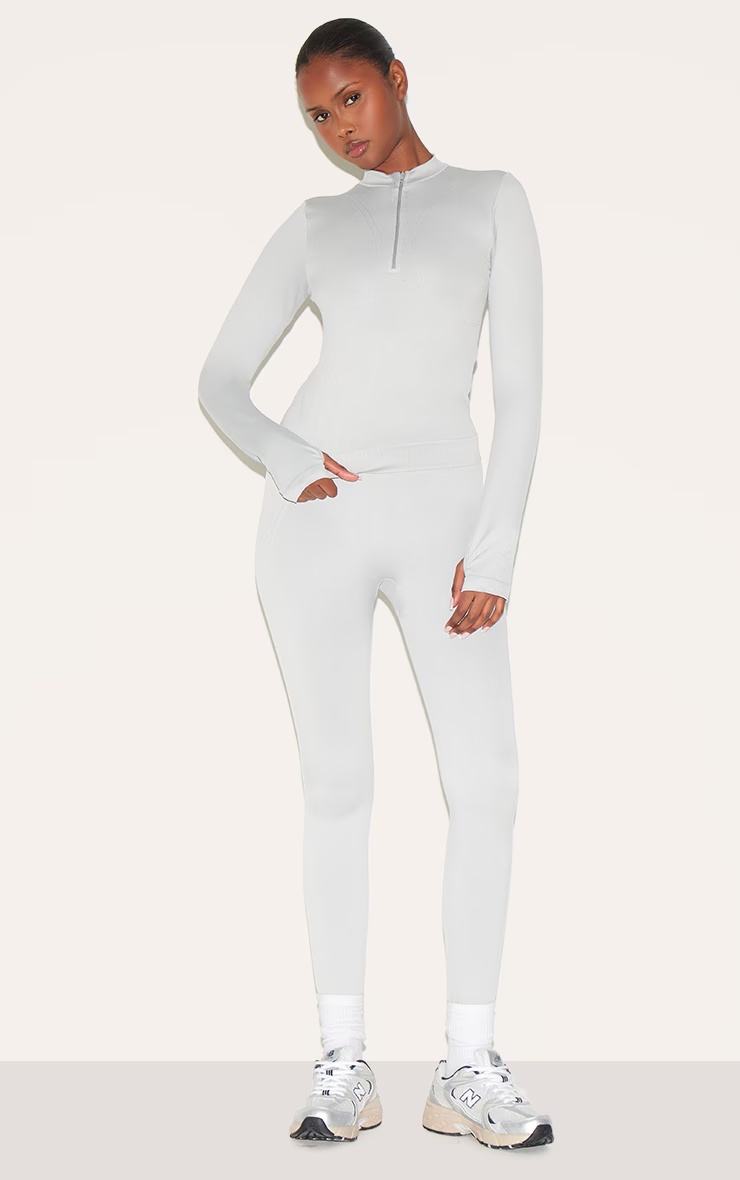 Light Grey Seamless Quarter Zip Fitted Top 3 Light Grey Seamless Quarter Zip Fitted Top