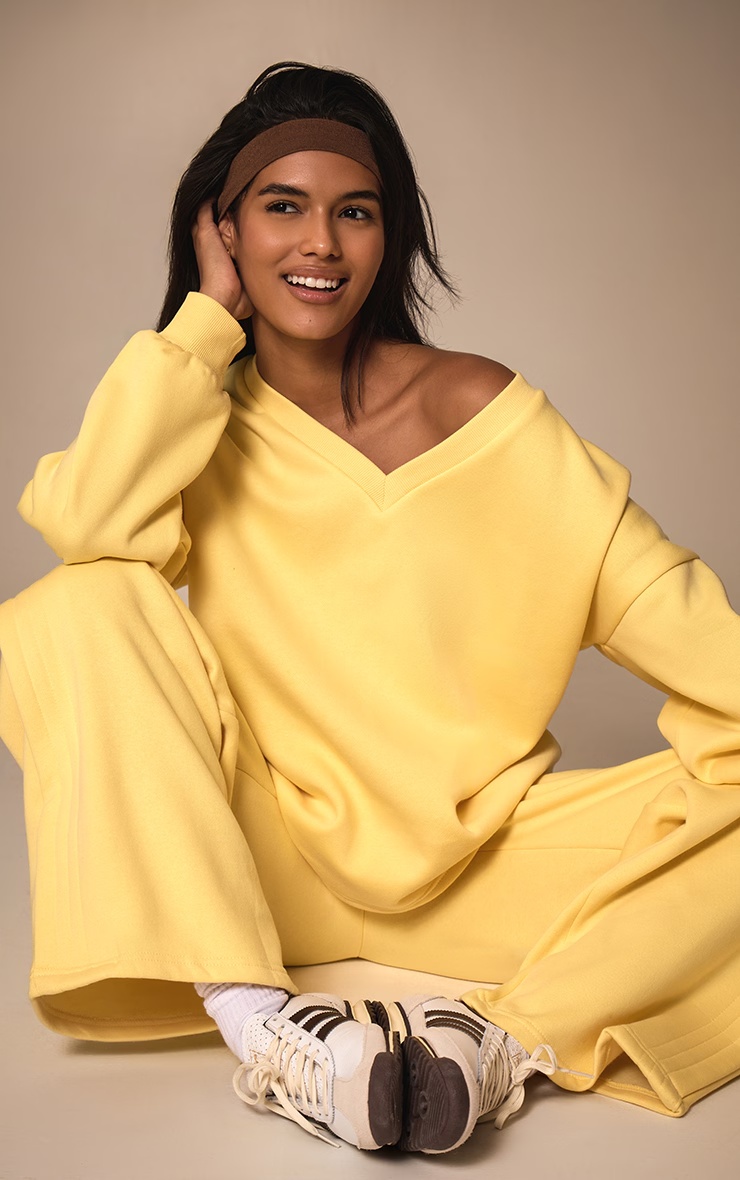 Butter Yellow Oversized V Neck Sweatshirt 4 Butter Yellow Oversized V Neck Sweatshirt