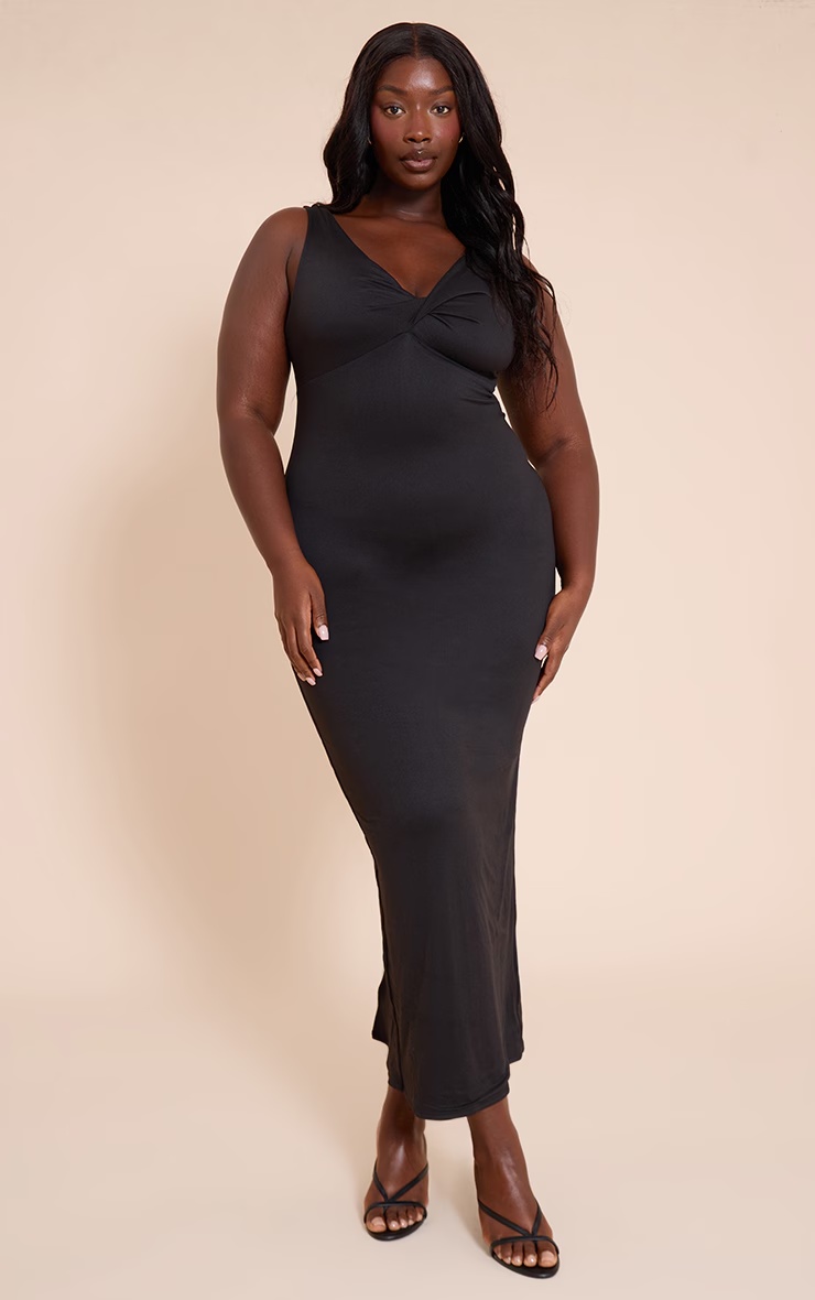 Plus Black Double Contour Twist Bust Detail Maxi Dress