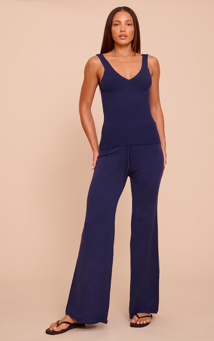 Tall Navy Knitted Straight Leg Trousers 1 Tall Navy Knitted Straight Leg Trousers
