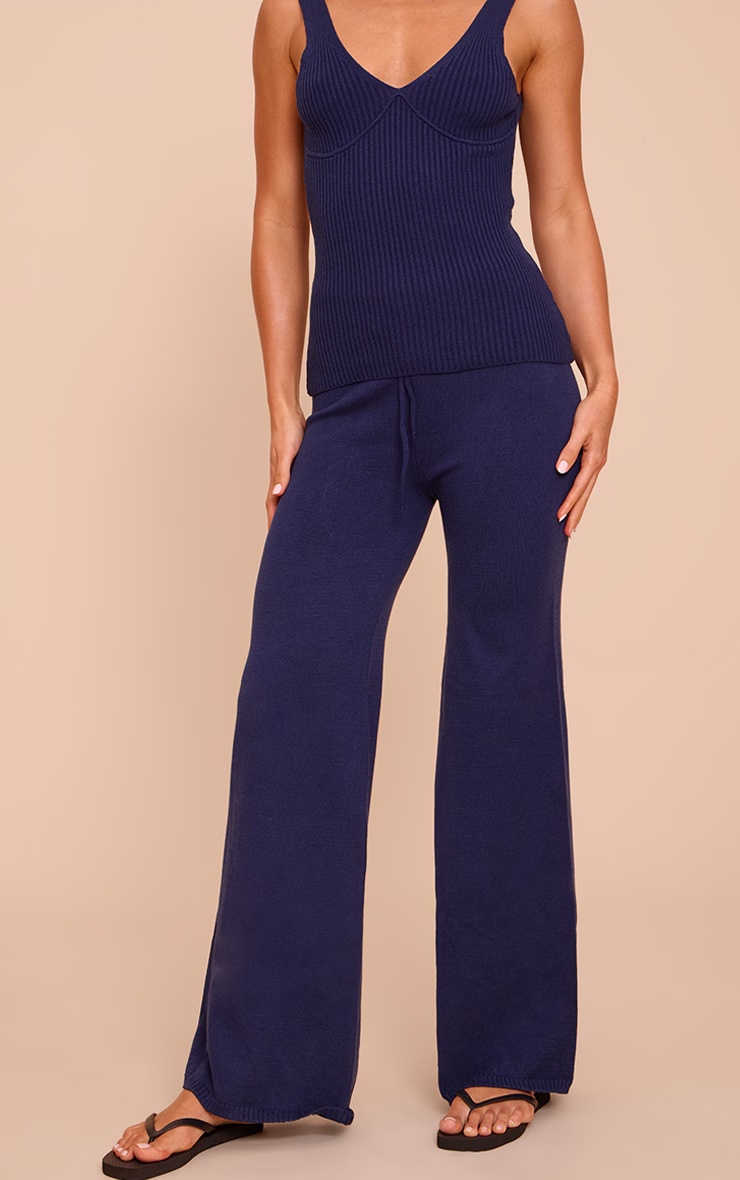 Tall Navy Knitted Straight Leg Trousers 2 Tall Navy Knitted Straight Leg Trousers