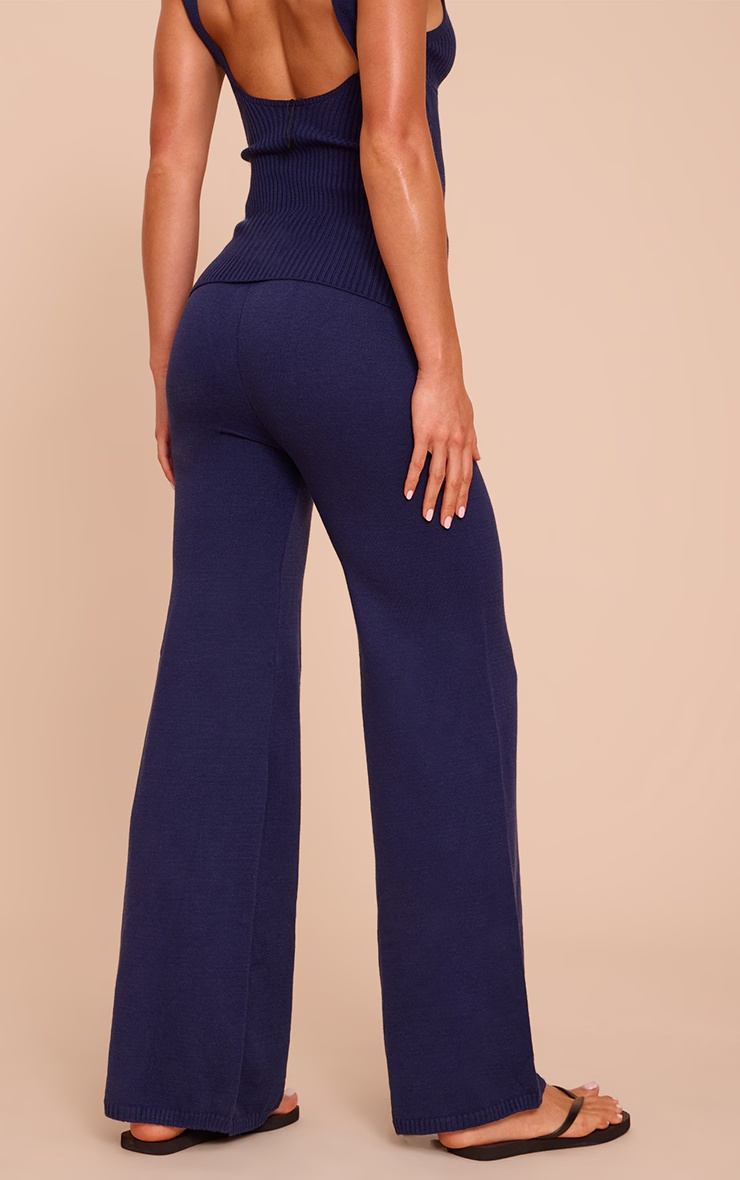 Tall Navy Knitted Straight Leg Trousers 3 Tall Navy Knitted Straight Leg Trousers
