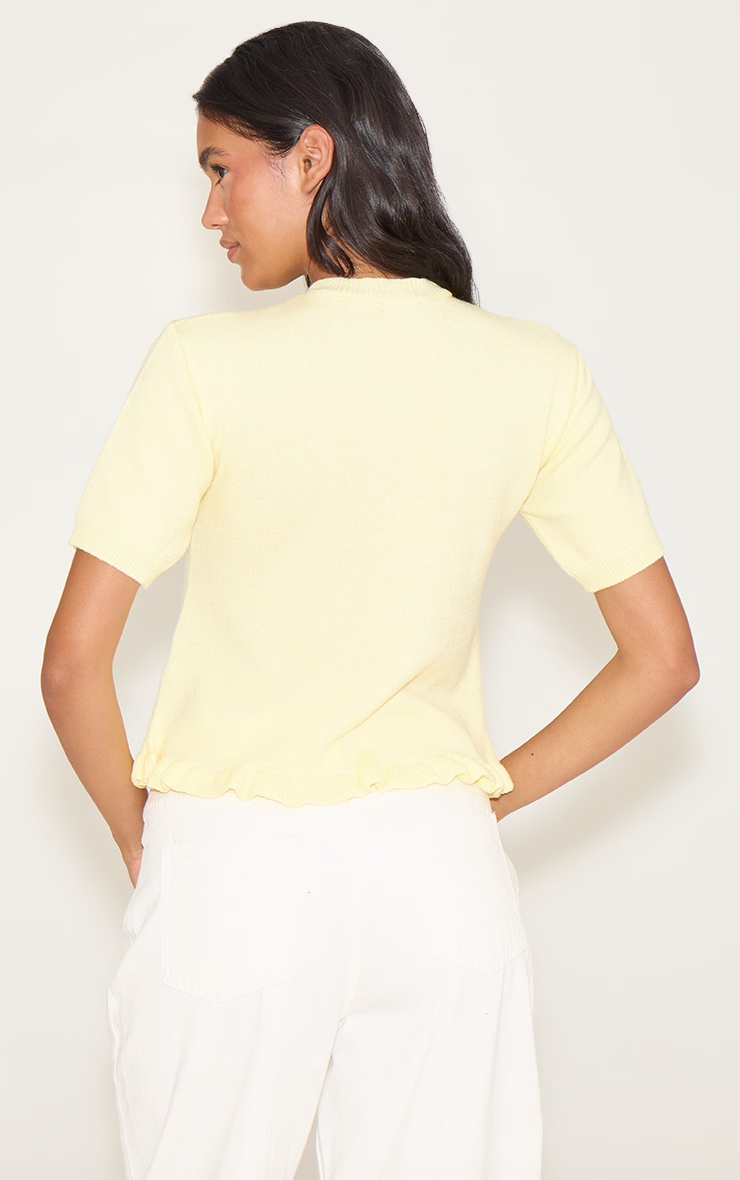 Yellow Knit Ruffle Detail Short Sleeve Cardigan 2 Yellow Knit Ruffle Detail Short Sleeve Cardigan