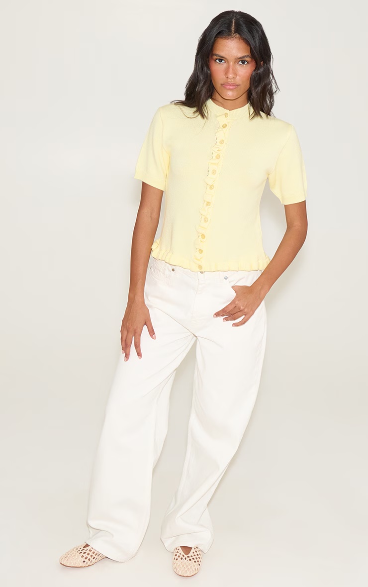 Yellow Knit Ruffle Detail Short Sleeve Cardigan 3 Yellow Knit Ruffle Detail Short Sleeve Cardigan