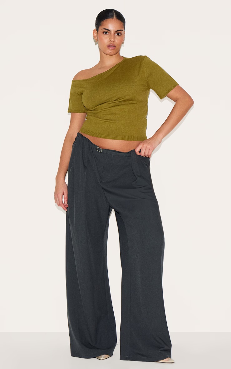 Plus Olive Basic Knit Asymmetric Neckline Top 3 Plus Olive Basic Knit Asymmetric Neckline Top