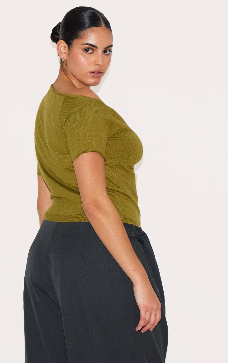 Plus Olive Basic Knit Asymmetric Neckline Top 5 Plus Olive Basic Knit Asymmetric Neckline Top