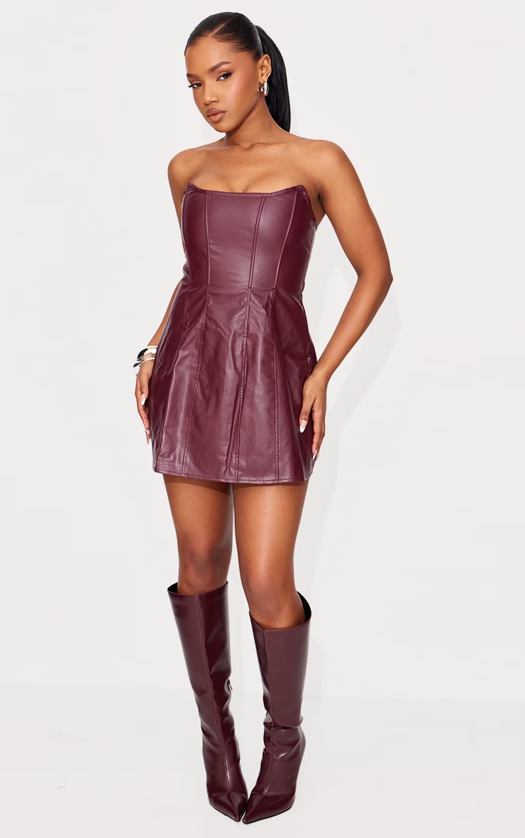Red Faux Leather Bandeau Corset Shift Dress 1 Red Faux Leather Bandeau Corset Shift Dress