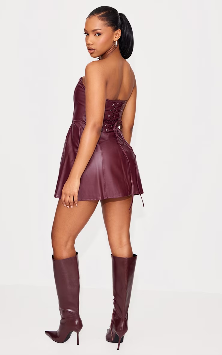 Red Faux Leather Bandeau Corset Shift Dress 5 Red Faux Leather Bandeau Corset Shift Dress