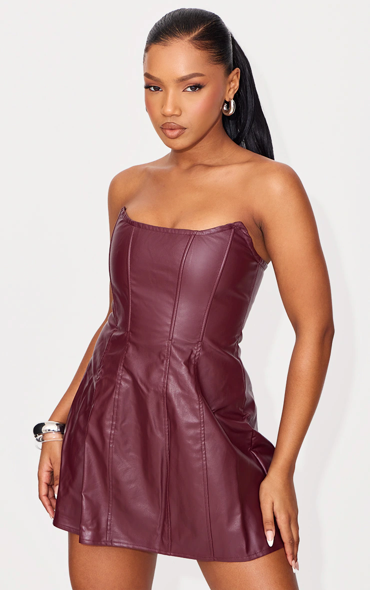 Red Faux Leather Bandeau Corset Shift Dress 6 Red Faux Leather Bandeau Corset Shift Dress