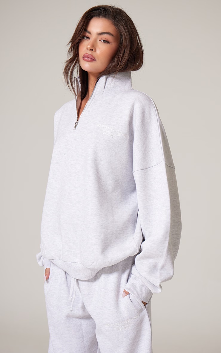 Ash Grey Premium High Neck Quarter Zip Oversized Sweatshirt