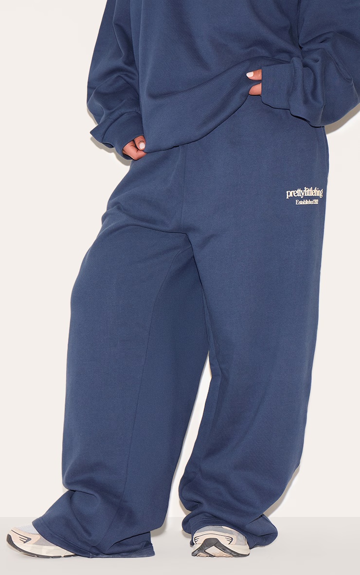 PRETTYLITTLETHING Plus Navy Printed Premium Straight Leg Joggers 2 PRETTYLITTLETHING Plus Navy Printed Premium Straight Leg Joggers