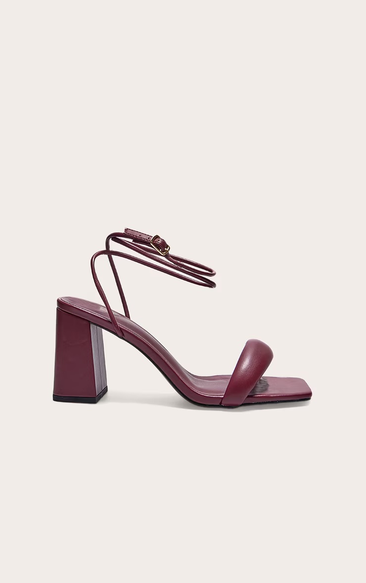 Burgundy PU Wide Fit Square Toe Padded Block Heeled Sandals 1 Burgundy PU Wide Fit Square Toe Padded Block Heeled Sandals
