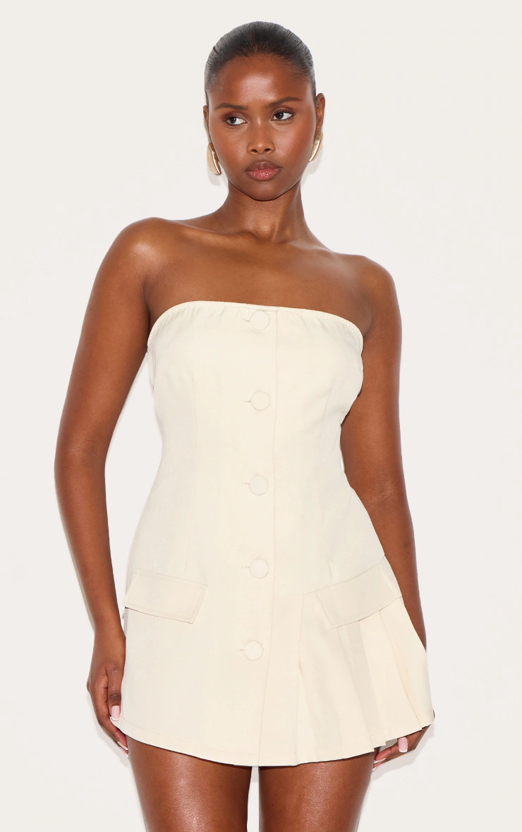 Almond Tailored Pleat Detail Bandeau Playsuit